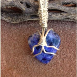 Hand wire wrapped Sodalite Pendant on silver chain